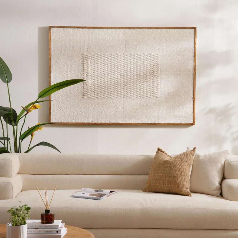 Pan Home Mosaico Hand Woven Wool Large Wall Art with Wood Frame 100x150cm -Beige - 191TRY9900050 - Image 1