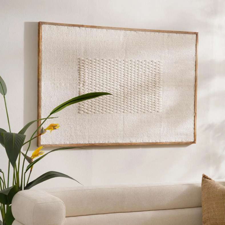 Pan Home Mosaico Hand Woven Wool Large Wall Art with Wood Frame 100x150cm -Beige - 191TRY9900050 - Image 2