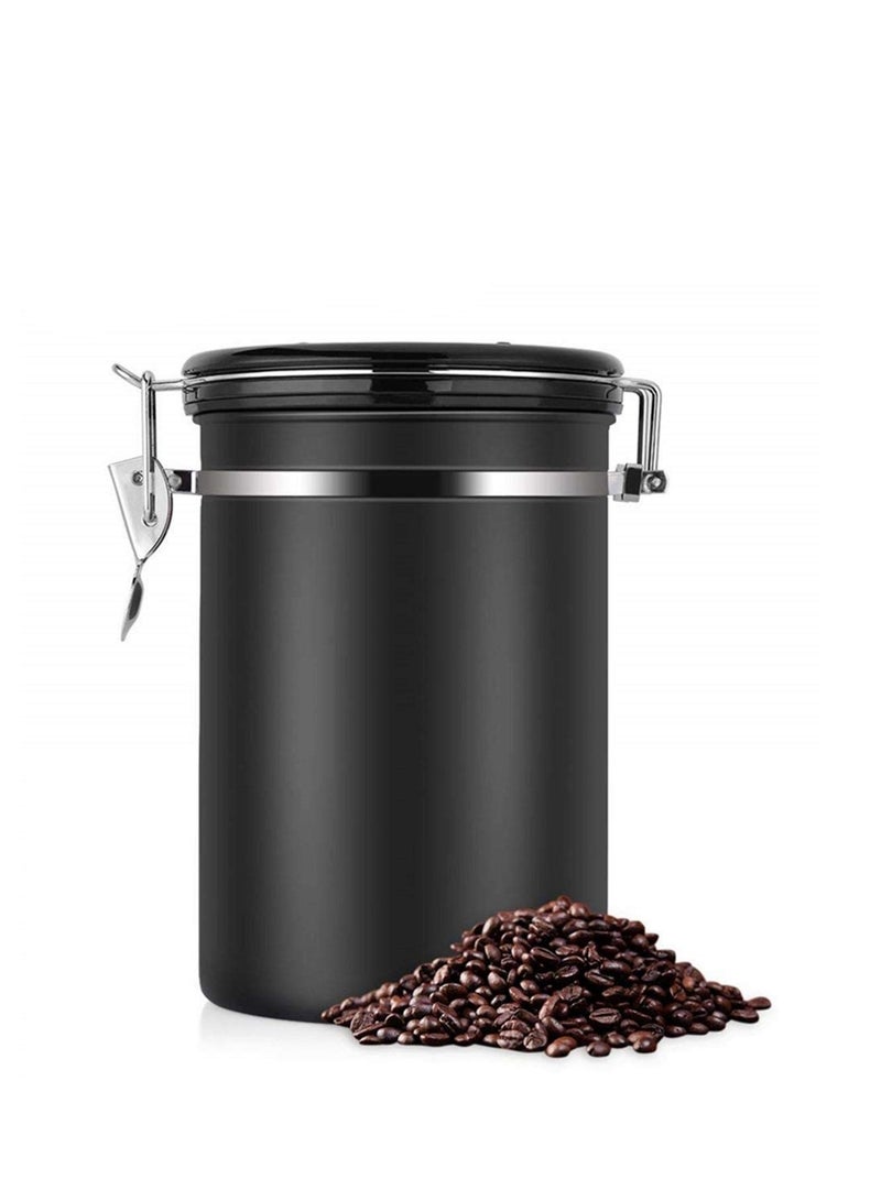 MIXDE Large Coffee Container Stainless Steel Vacuum Sealed Kitchen Storage for Coffee Bean Nuts Sugar 1800ml Black  - Image 1