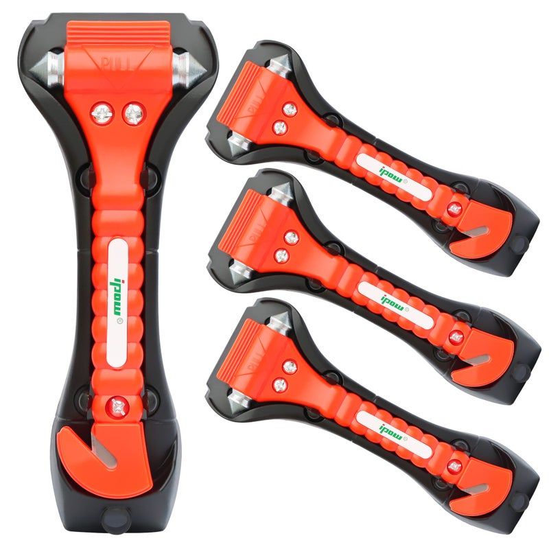 IPOW 4 PCS Car Safety Antiskid Hammer Seatbelt Cutter Emergency Glass/Window Punch Breaker Auto Rescue Disaster Escape Life-Saving Hammer Tool,Big