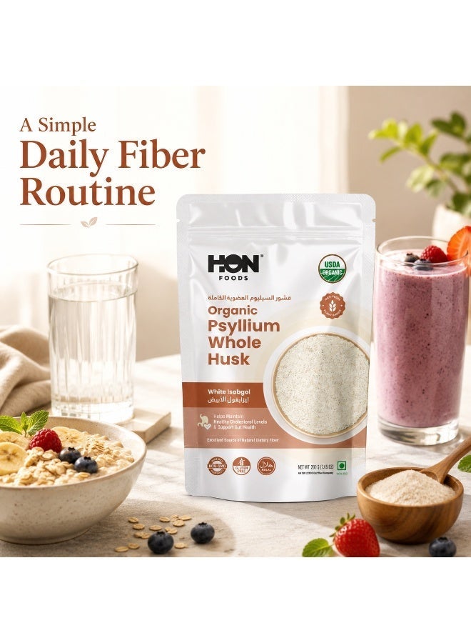 HON FOODS Organic Psyllium whole Husk 200 gm (Isabgol) – 99% Purity, USDA Organic, Soluble Fiber,High Fiber, Gluten Free, Non-GMO, Halal | Digestive & Gut Health Support | 200g - Image 4