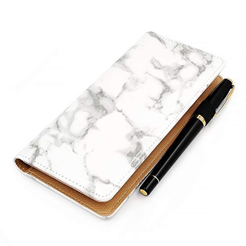 menesia Checkbook Cover for Men & Women RFID Leather Check Book Holder Wallet(White Marble) - Image 1