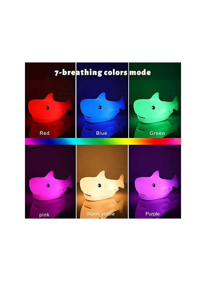 The Bros Night Light for Kids, Cute Shark Night Light, 7 Colors Night Light for Kids Teens Room, Kawaii Room Decor, USB Rechargeable Silicone Shark Cute Lamp, Birthday Gifts for Girls Boys Baby, BPA Free - Image 3