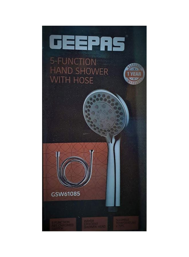 GEEPAS Hand Shower| 5 Functions, Easy-to-use Dial to change the functions| High-Quality ABS Plastic Material, Bathroom Shower Head, Chrome Plated| Perfect for Shower Cabin, Tub, Bathroom Silver 13x7x28cm - Image 5