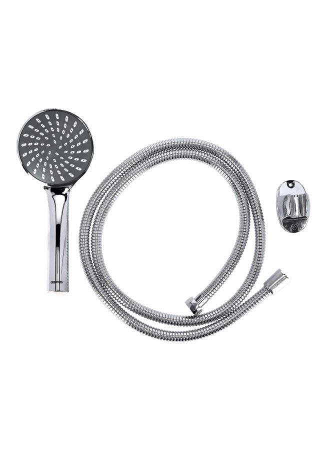 GEEPAS Hand Shower| 5 Functions, Easy-to-use Dial to change the functions| High-Quality ABS Plastic Material, Bathroom Shower Head, Chrome Plated| Perfect for Shower Cabin, Tub, Bathroom Silver 13x7x28cm - Image 1