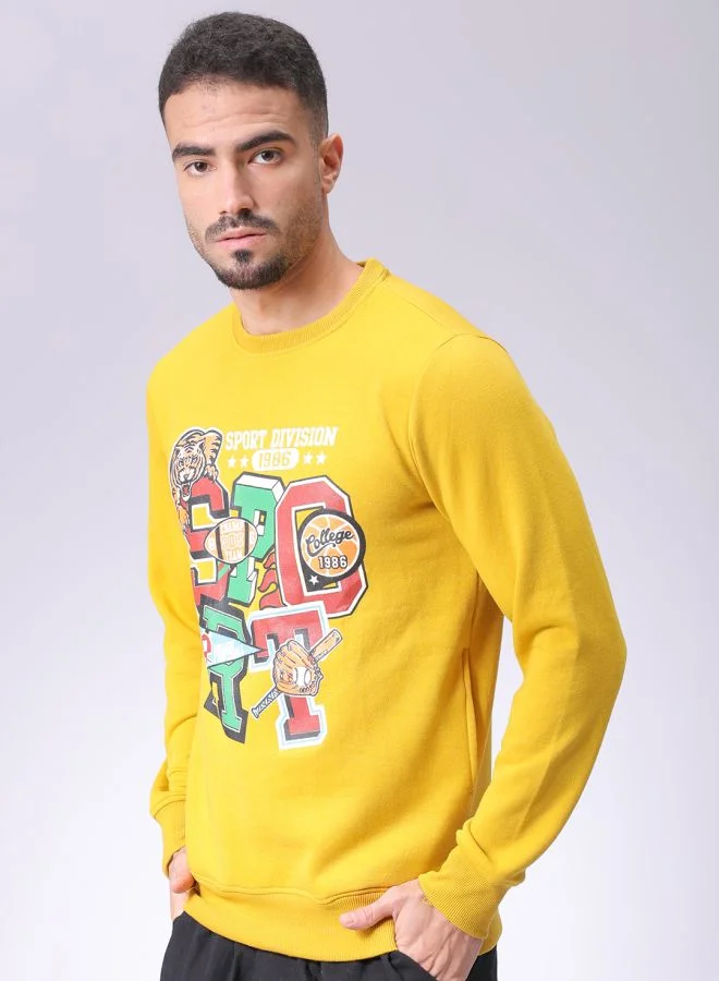 شركة المرآب الهندية Men Regular Fit Placement Print Crew Neck Overhead Sweatshirt