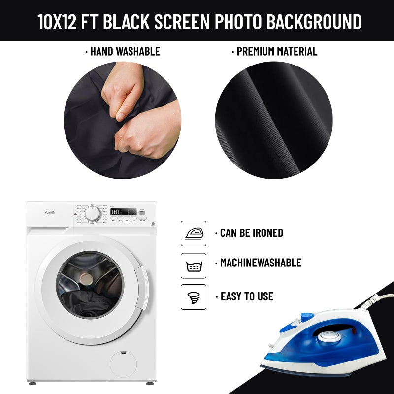 BEIYANG 8.5X10 FT Photo Background Stand with 10X12 FT Black Backdrop Screen, Adjustable Background Holder Support System Kit for Photography Video, Parties Decoration with Carry Bag & Clamps - Image 5