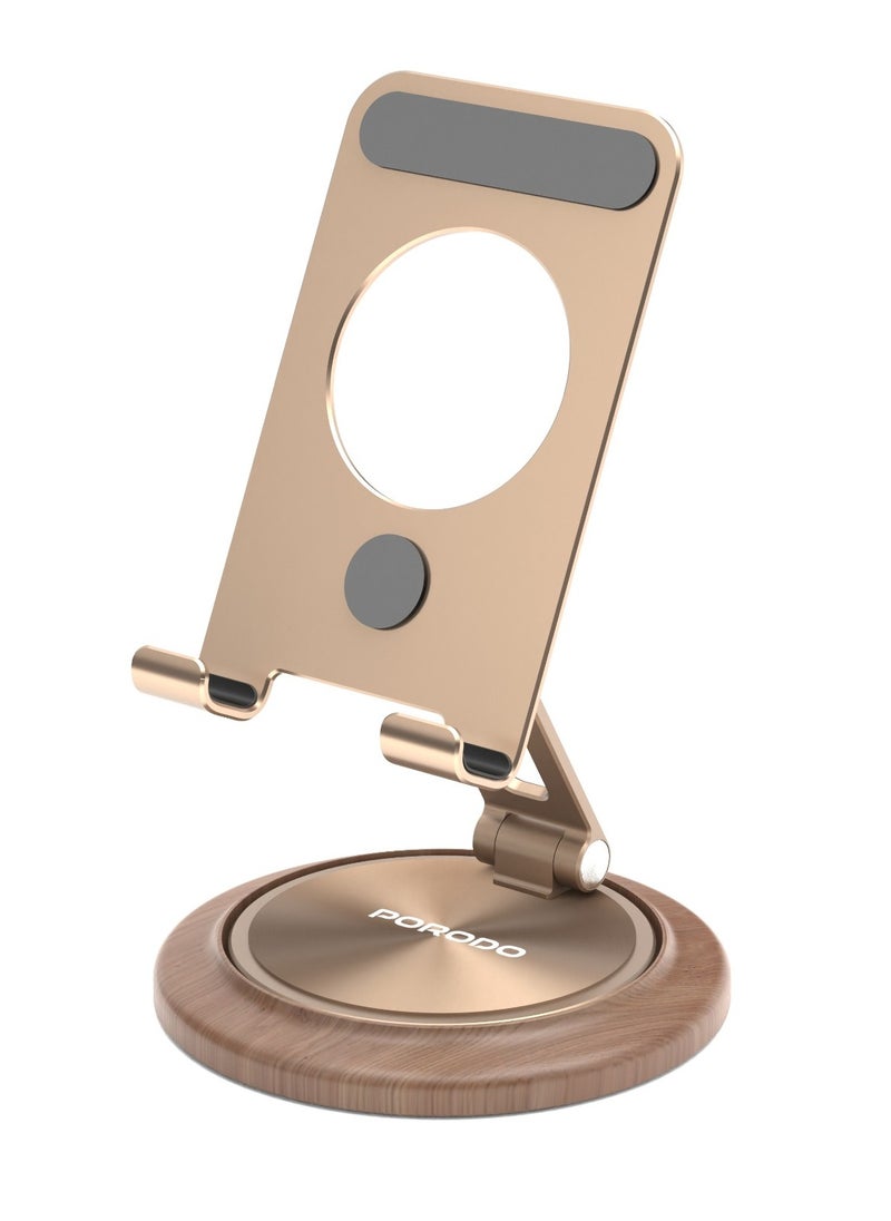 porodo 360°  Rotating Mobile Stand Aluminum Alloy / Mobile and Tablet Stand / Phone Stand / Phone Mount / 8" Devices Support / Light Weight / Foldable and Flexible Angle Desk Phone Holder - Gold  - Image 1