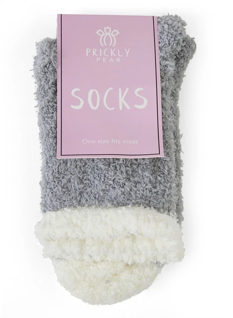 Prickly Pear Grey and White Ribbed Cozy Slipper Socks, Womens, One Size Fits Most