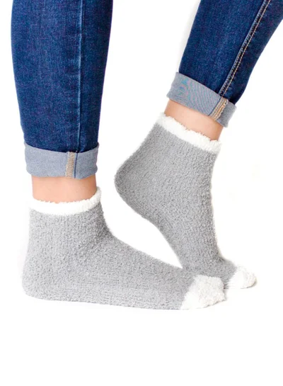 Prickly Pear Grey and White Ribbed Cozy Slipper Socks, Womens, One Size Fits Most