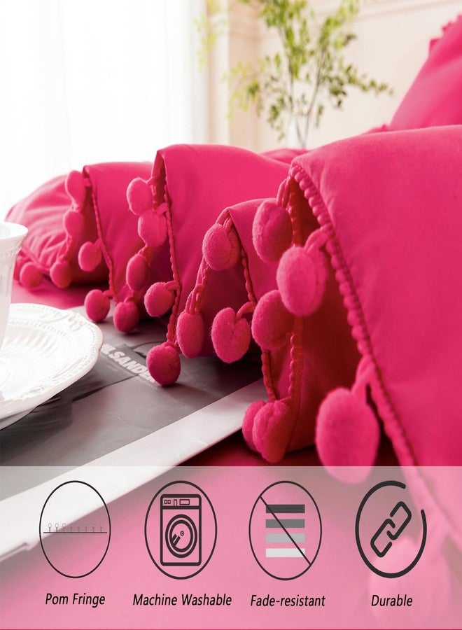 PERFEMET Hot Pink Bedding Full Set 5 Piece Bed in a Bag Boho Pom Pom Bedding Comforter Set with Sheets Soft Fluffy Solid Bed Sets for Girls Kids Women(Hot Pink, Full) - Image 4