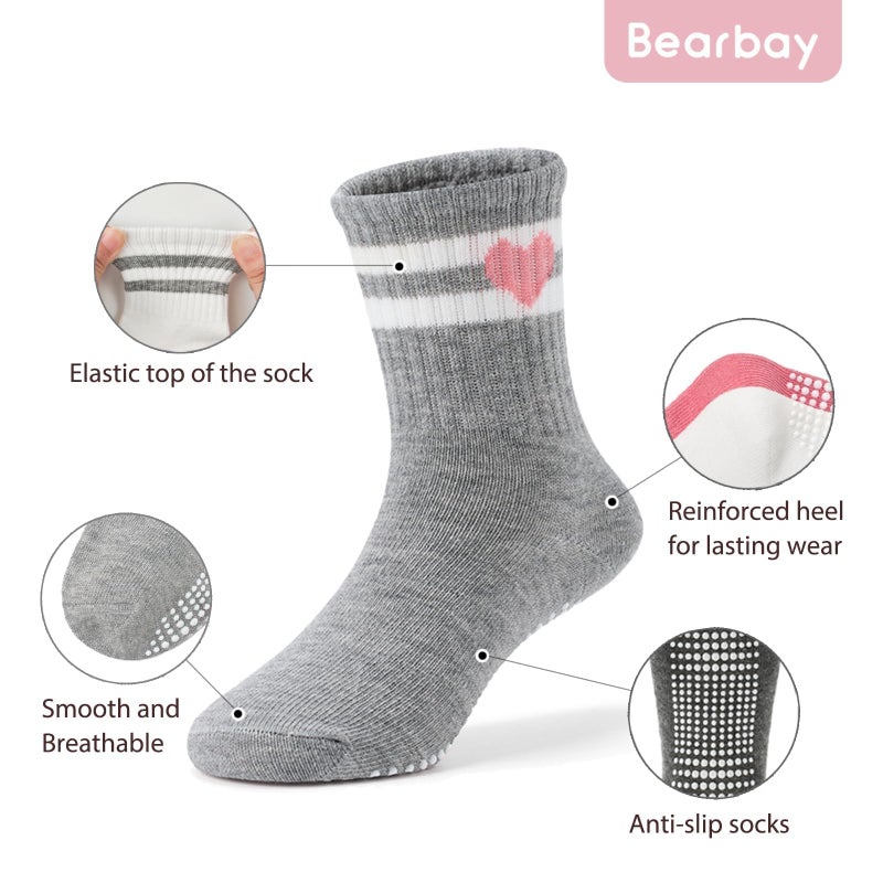 Bearbay Non-Slip Toddler Grip Socks with Anti Skid Soles, Unisex Cotton Crew Ankle Socks for Baby Boys Girls Kids - Image 4