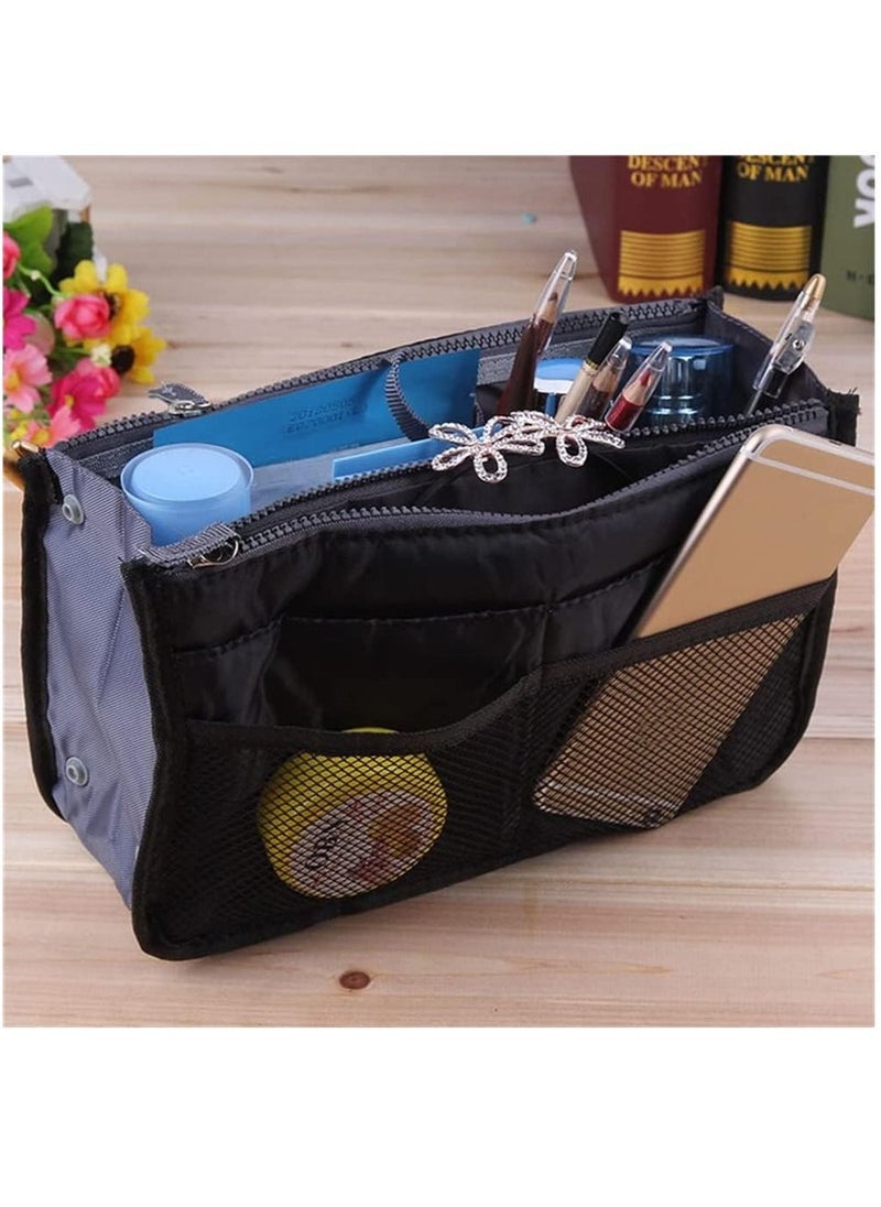 Arabest Handbag Organiser 13 Pocket Insert Expandable Liner Bag Pouch Zipper Closure Tote Cosmetic Travel Bags with Handle Large Capacity Purse Organizer  - Image 2