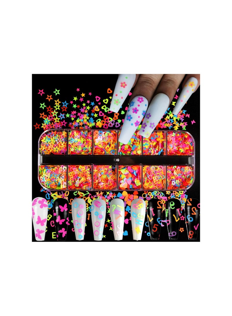 12 شبكة ألوان مختلطة زينة رموش فلورية شرائح فن الأظافر لامعة ملونة زينة رموش مزيفة ملحقات فن الأظافر - Image 3