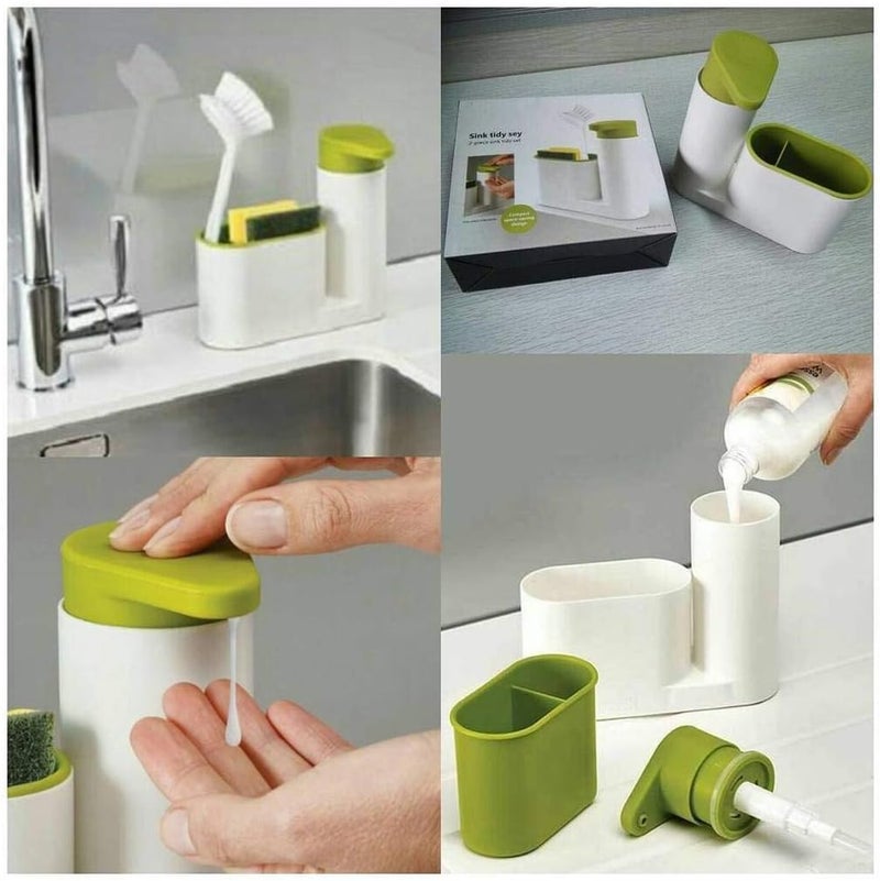 Home White & Green Sink Organizer Plastic Kitchen Caddy for Sponge, Scrubber & Dishwashing Accessories - Image 3