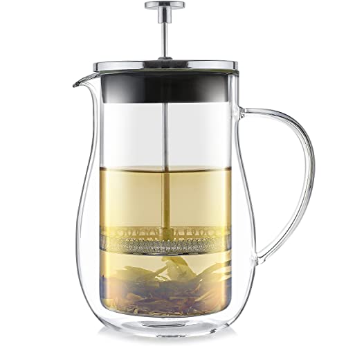 Teabloom StayHot Glass French Press  Insulated 27Ounce 800 mL Loose Tea Steeper and Coffee Maker  Connoisseurs Choice