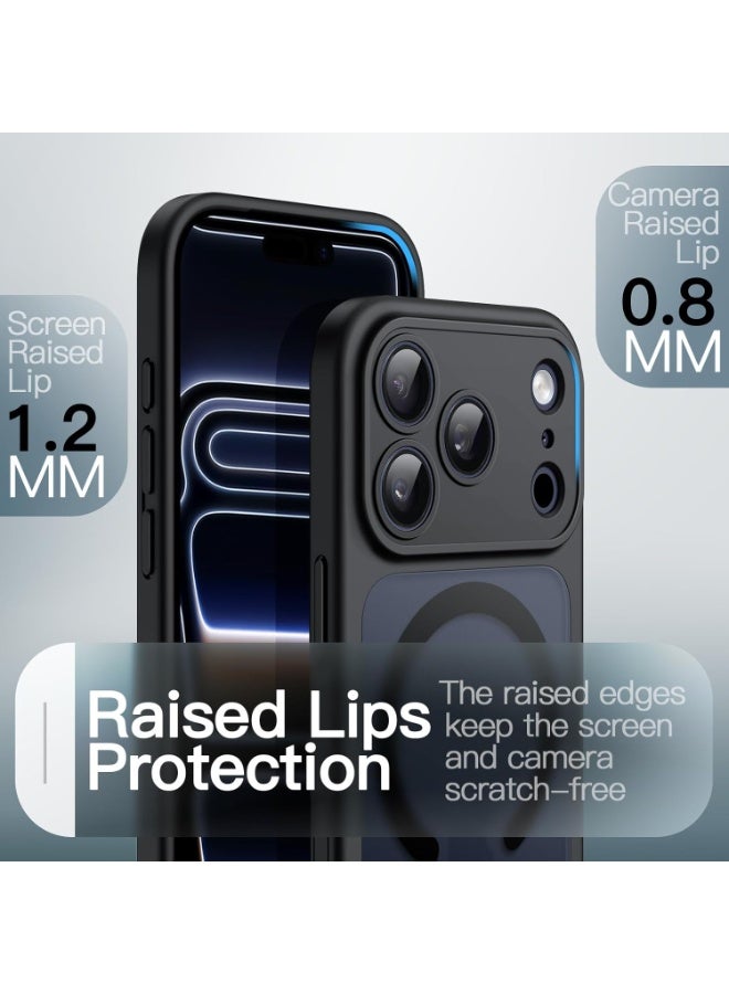 جراب مغناطيسي لهاتف iPhone 17 Pro Max مقاس 6.9 بوصة متوافق مع MagSafe، غطاء هاتف نحيف مقاوم للصدمات مع زر تحكم مدمج في الكاميرا، ظهر شفاف غير لامع (أسود) - Image 3