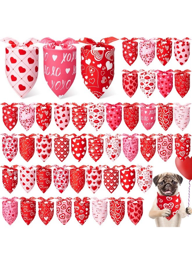 Jeere 50 Pieces Mother's Day Dog Bandanas Bulk Pet Day Gift Pink Romantic Heart Bandanas for Dogs Triangle Kerchief Scarf Bibs for Pets Cats Party Costume Accessories (31.5 x 21.7 x 21.7) - Image 1