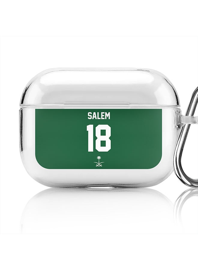 Stylizedd Classic Clear printed Case for Apple Airpods Pro Soft TPU Gel Thin Transparent Flexible Cover [Designed for Apple Airpods Pro] - Football Team - Saudi Arabia, Player Name - Salem - Image 1