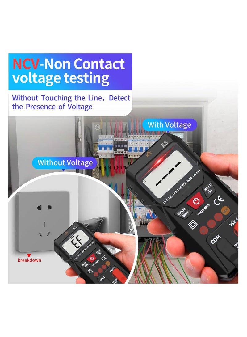 Digital Multimeter, 4000 Counts, Smart Measurement, Auto-Ranging Voltmeter, Voltage Tester with Non-Contact Voltage Function, Measures AC/DC Voltage, Resistance, Continuity for Car Home Appliances - Image 5