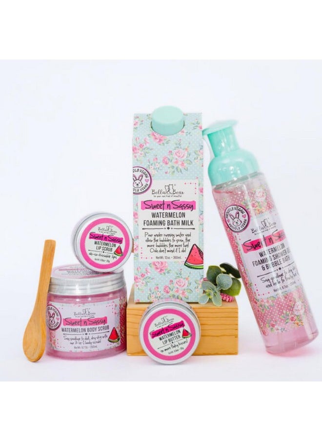 Bella and Bear Bella & Bear Sweet 'n' Sassy Watermelon Mega Bath & Body Gift Set with Foaming Shower Gel & Bubble Bath, Bath Milk, Body Scrub & Lip Scrub and Lip Butter  - Image 1