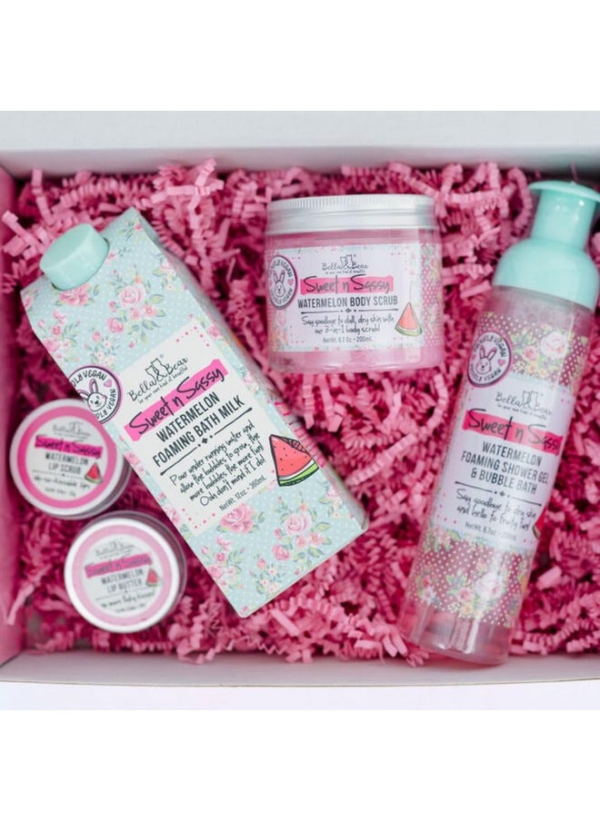 Bella and Bear Bella & Bear Sweet 'n' Sassy Watermelon Mega Bath & Body Gift Set with Foaming Shower Gel & Bubble Bath, Bath Milk, Body Scrub & Lip Scrub and Lip Butter  - Image 3