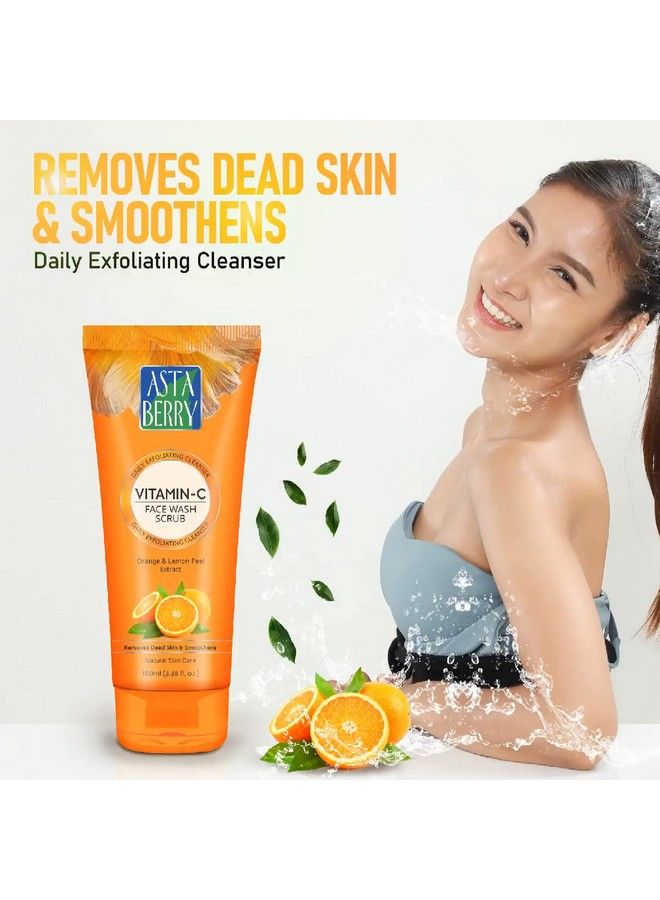 Astaberry Vitamin C Face Wash Scrub For Glowing Skin With Vitamin C; Neem & Orange Peel Extract; Skin Illumination & Exfoliating (Pack Of 2 (100Ml X 2)) - Image 4