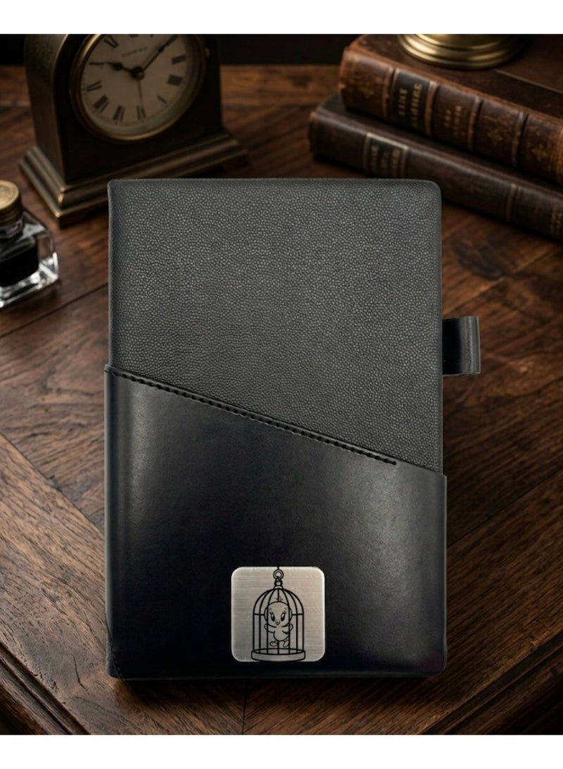 Black Leather Notebook with Tweety Bird Design – Premium A5 Journal for Daily Writing & Office Use - Image 1