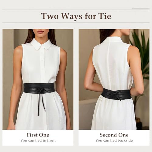 JASGOOD Women Fashion Leather Obi Belt- Plus Size Black Wide Fashion Wrap Waist Belt for Ladies,Black,Fit Waist Size 38-43 Inch - Image 4