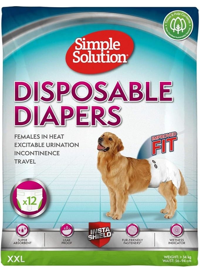 Simple Solution Disposable Dog Diapers for Female Dogs Super Absorbent Leak-Proof Fit XXL12 Count