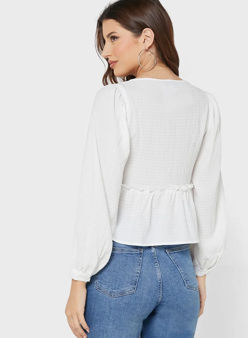 TOPSHOP Tie Detail Crop Peplum Top