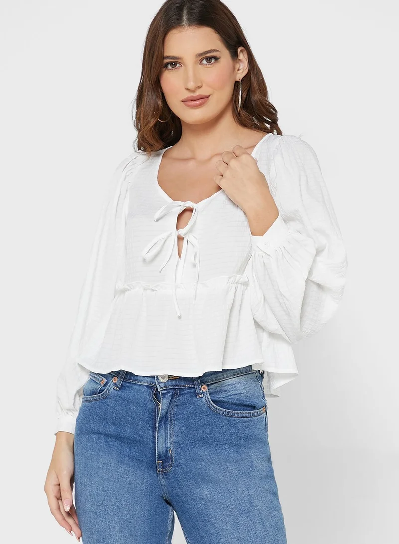 TOPSHOP Tie Detail Crop Peplum Top
