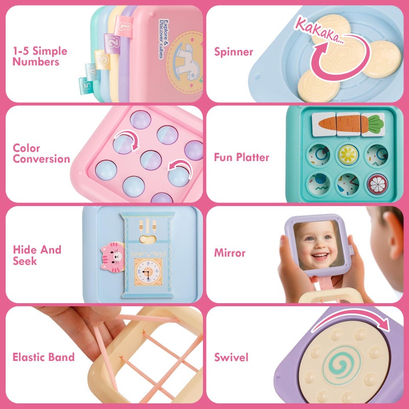 GRESEESM Montessori Toys for 1 Year Old Girls Gifts, Toddler Busy Board, Baby Learning Travel Sensory Toys for Toddlers 1-3, 1st Birthday Gifts, Easter Basket & Stocking Stuffer, Macarons - Image 5