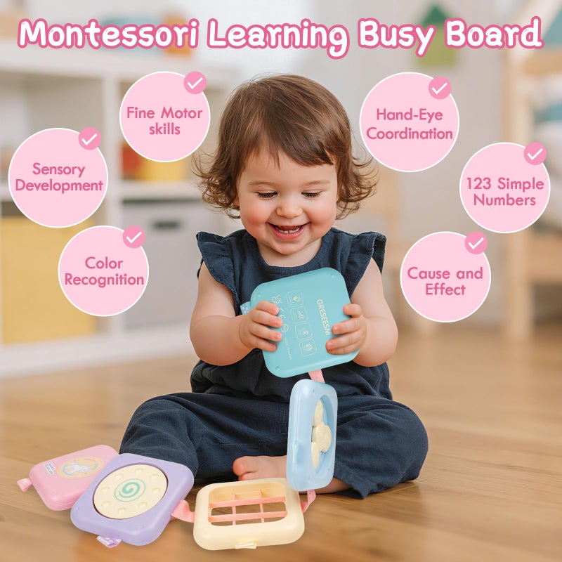 GRESEESM Montessori Toys for 1 Year Old Girls Gifts, Toddler Busy Board, Baby Learning Travel Sensory Toys for Toddlers 1-3, 1st Birthday Gifts, Easter Basket & Stocking Stuffer, Macarons - Image 3