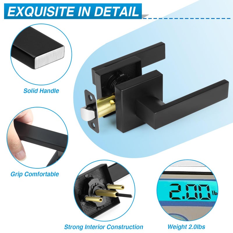 Plustool 4 Pack Black Door Handles Interior, Passage Door Levers for Hallway&Closet, Interior Closet Door Knobs Heavy Duty Square Non-Locking Handlesets(2.0lb), Reversible for Left&Right Sided Doors - Image 2