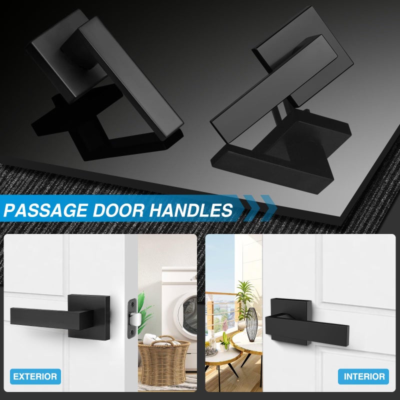Plustool 4 Pack Black Door Handles Interior, Passage Door Levers for Hallway&Closet, Interior Closet Door Knobs Heavy Duty Square Non-Locking Handlesets(2.0lb), Reversible for Left&Right Sided Doors - Image 3