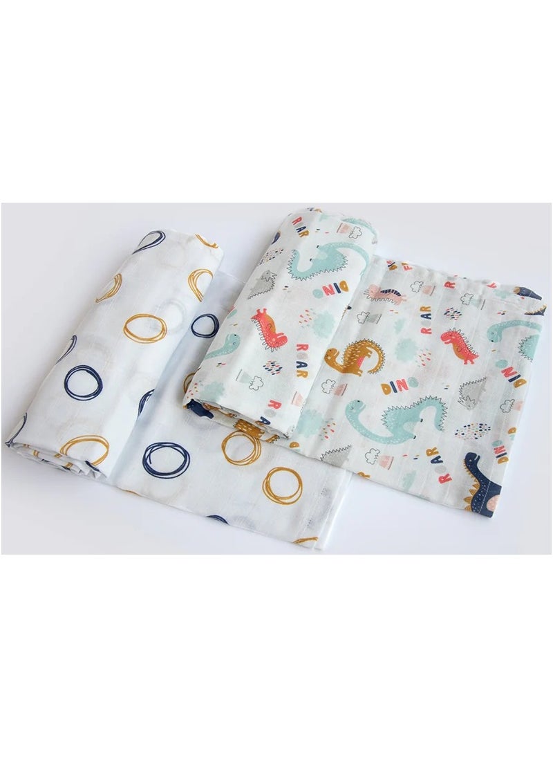 Yellow Doodle Yellow Doodle Organic Luxury Swaddles Set - Dino Friend / Doodle Circles  - Image 2