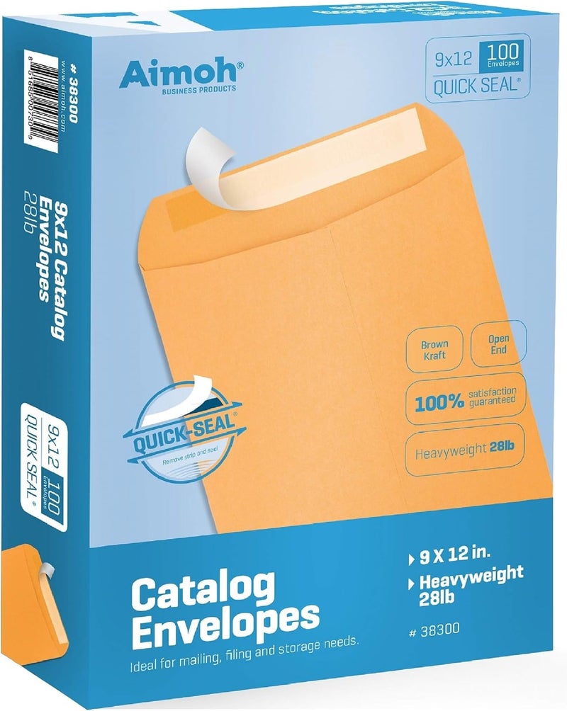 Aimoh 9 X 12 Self-Seal Brown Kraft Catalog Mailing Envelopes - 28lb - 100 Count, 9x12 Inch (38300) - Image 1