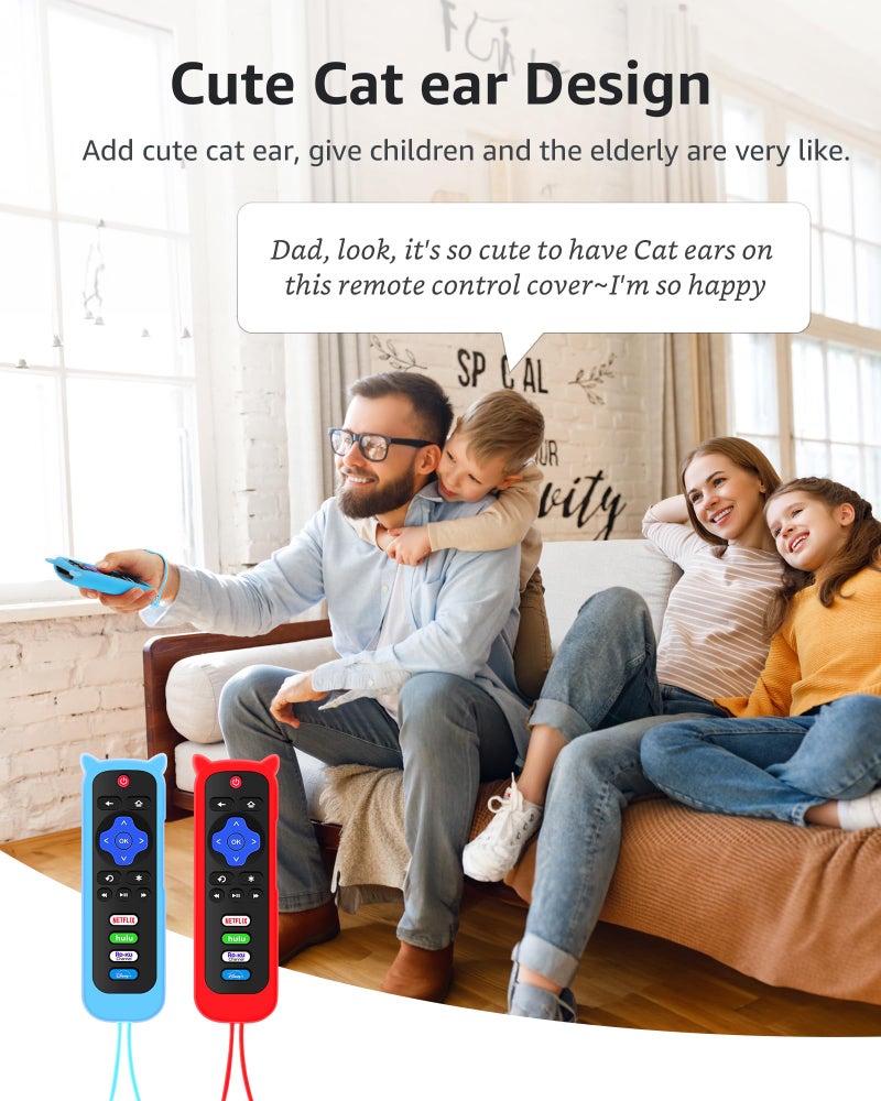 OneBom 2Pack ONEBOM Cover for Roku Remote with Cat Ears Design, Silicone Skin Case Compatible with Hisense/TCL Roku TV/Express, Universal Replacement Controller. Glow in The Dark(Glow Blue&Red) - Image 5