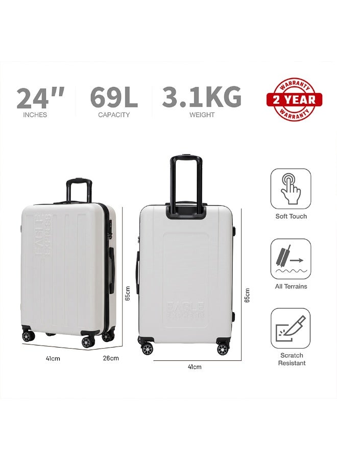 Eagle Express Venture, ABS Hard Trolley Luggage -1 Piece - 24 Inch  – White – ABS Scratch-Resistant Suitcases with 360° Spinner Wheels, 1-Year Warranty & Protective Cover - Image 3
