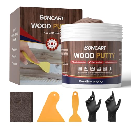 Boncart 32oz Wood Filler Putty - Walnut Paintable Furniture Repair Kit for Quickly Fixing Broken and Defective Wooden Items, MQNZ-09 - Image 1