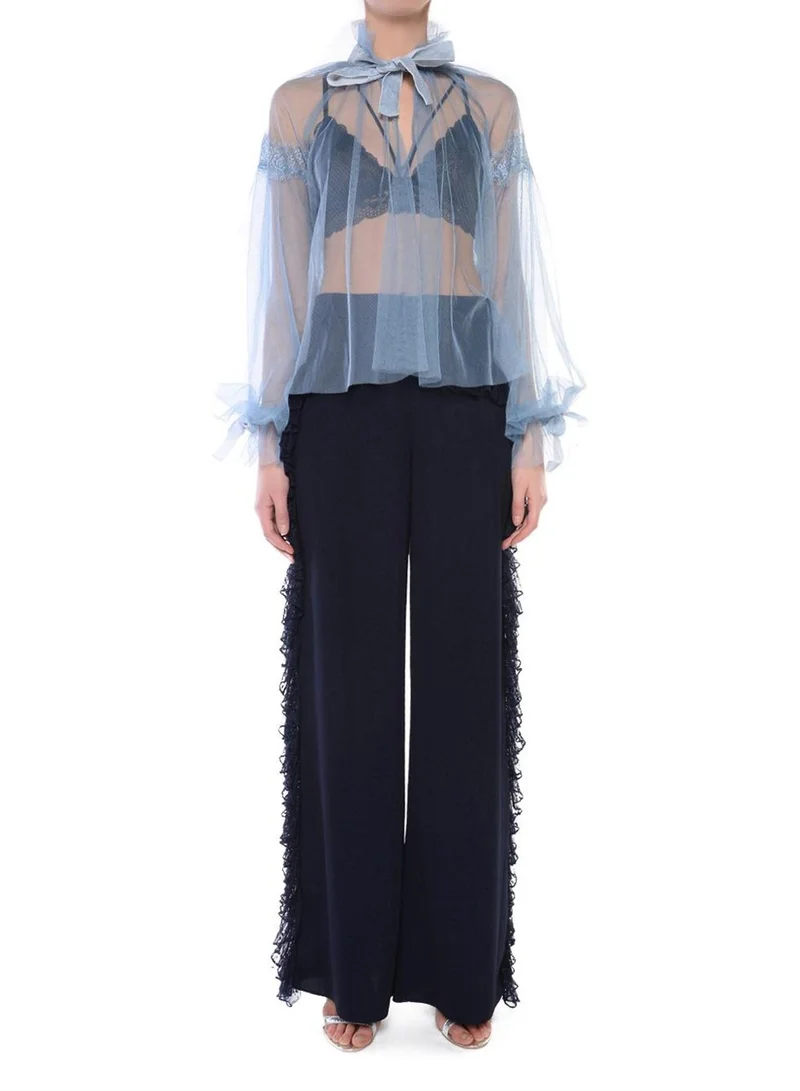 True Decadence Stevie Navy Ruffle Seam Trousers