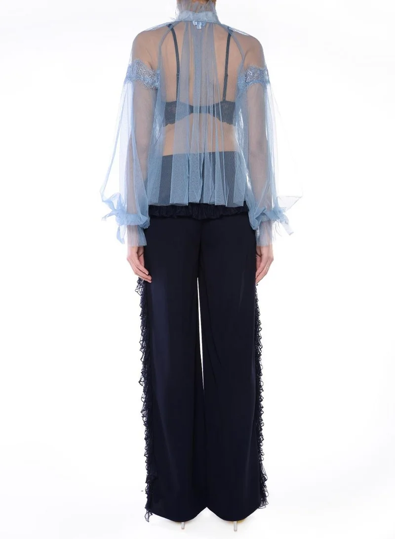 True Decadence Stevie Navy Ruffle Seam Trousers