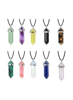 Fayrouz Jewellery Unisex crystal necklace with a natural leather cord and a crystal pendant of stones, a unisex hexagonal pendant from Fayrouz Jewelry  - Image 2