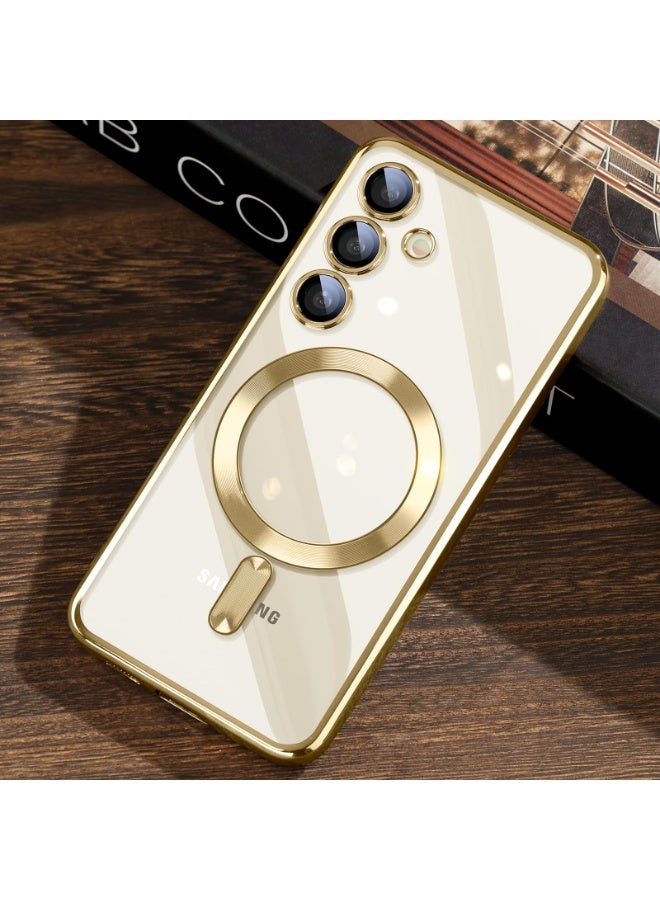 Electroplated Case For Samsung Galaxy A55 Camera Lens Full Protection Compatible with MagSafe Wireless Charging, Shockproof Soft TPU Phone Magnetic Cover (Gold) - Image 3