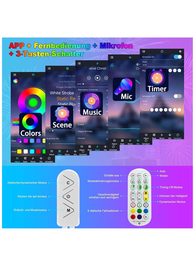 شريط طرز فضائي بلوتوث مع أضواء LED، أضواء لشريط البالونات مع تحكم عن بعد، تأثير المضي الألوان المتعددة، متزامن مع الموسيقى للديكور وحفلات الزفاف والبارات. - Image 3