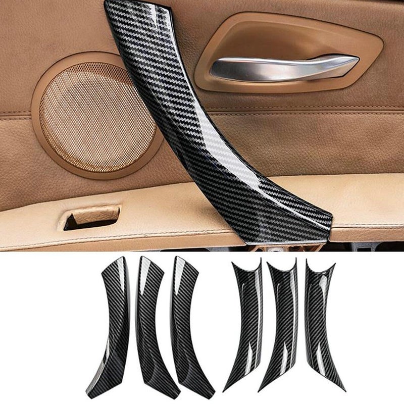 6PcsSet Carbon Fiber ABS Inner Interior Door Panel Pull Handle Cover for BMW E90 325i 328i 335i 330i 2006 2007 2008 2009 2010 2011 Carbon Fiber Black