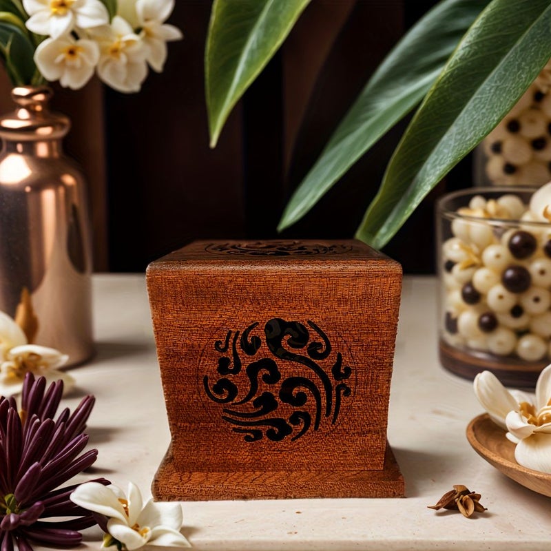 Handcrafted Wooden Incense Holder Square Sandalwood Aroma Diffuser With Auspicious Cloud Hollow Carving Vintage Home Decor For Office Study Man Cave Father Day Gift - Image 4