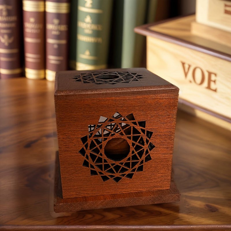 Handcrafted Wooden Incense Holder Square Sandalwood Aroma Diffuser With Auspicious Cloud Hollow Carving Vintage Home Decor For Office Study Man Cave Father Day Gift - Image 1