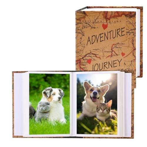 GINCEVHY Adventure Journey Photo Album 4x6, 50 Pockets Hold 100 PIctures Photo Book, Small Mini Hardboard Cover Scrapbook Album for Family Baby Picture Book Couple Gift - Image 1